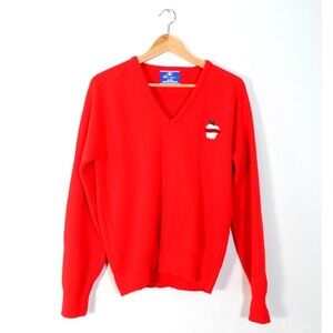 VINTAGE Champion Sweater Small Red Knit V Neck Adult Apple Washington 80s USA